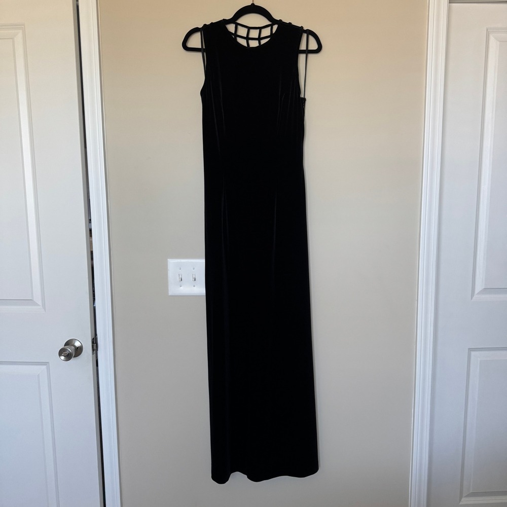 Marina by Marina Bresler Black Velvet Beaded Cage Back Maxi Dress Size 6